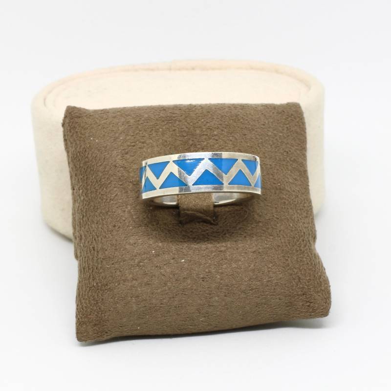 Vintage Bandring Reifring Ring 925 Silber Stabil Dreiecketürkis Glasiert Freundschaftsring Für Alltag Modern Größe 64 von schmuckvintage2020