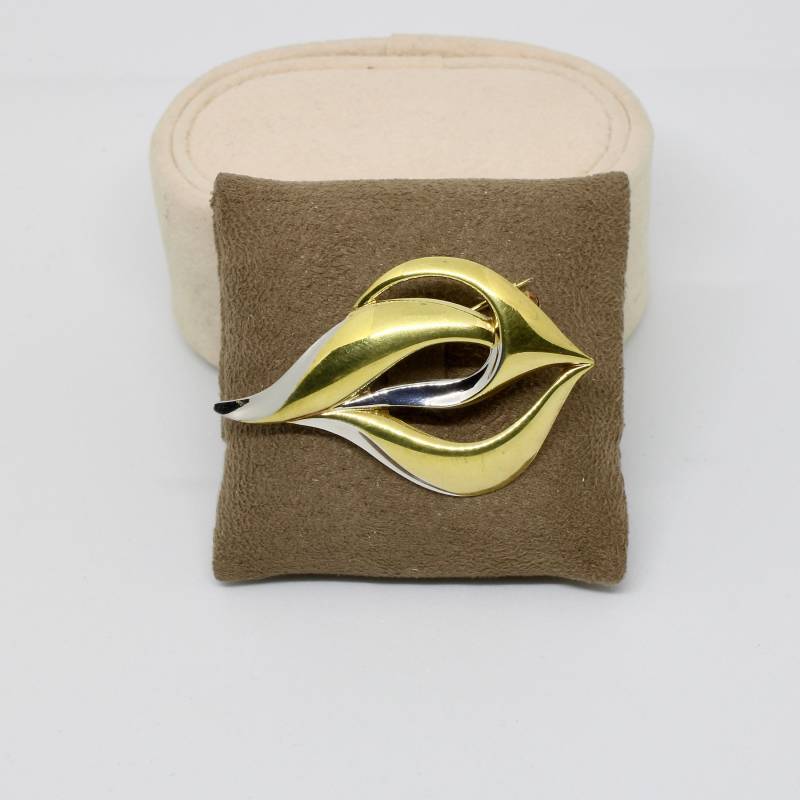 Vintage Gold Double Brosche Anstecknadel Farbe Leichte Silberfarbe Geschlungen Andreas Daub 50Er Jahre von schmuckvintage2020