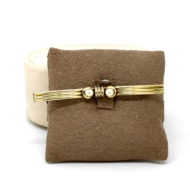 Vintage Gold Double Brosche Anstecknadel Stabbrosche Perlen Schlicht Gewölbt 50Er Jahre Damen Hochzeit von schmuckvintage2020