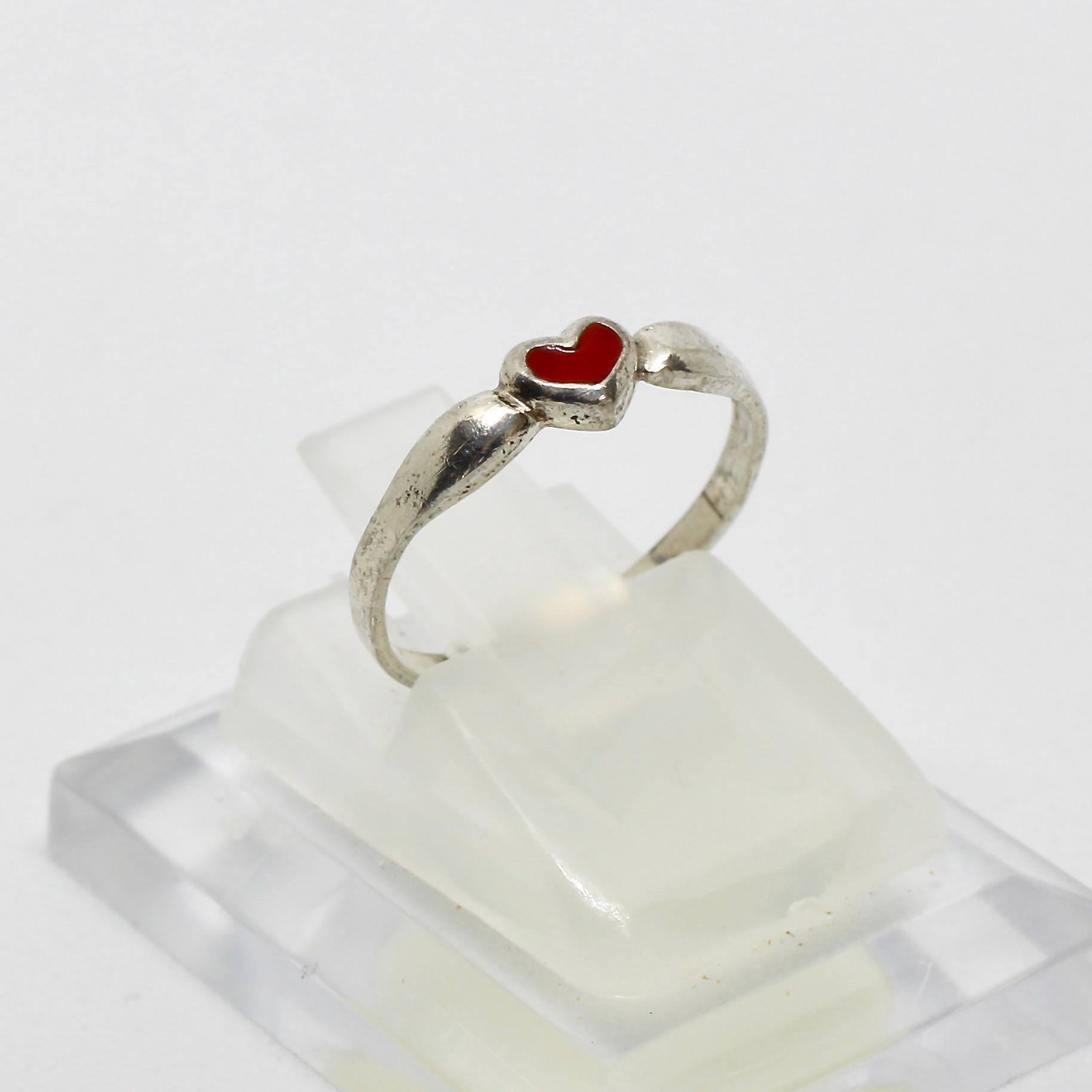 Vintage Ring 835 Silber Herz Rot Emaille F Frey & Co Kinderring Gr.47 Geschenk Für Mädchen von schmuckvintage2020