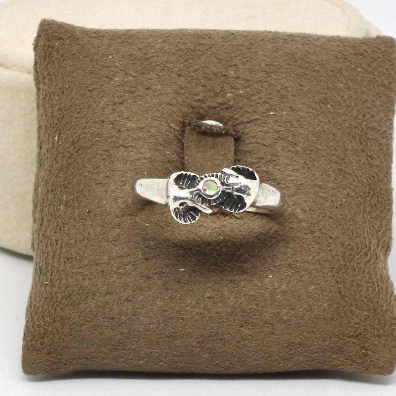 Vintage Ring Elefantenköpfe Tier Seeopal Abalone Stein 925 Silber Gr.58, Modern Damenring von schmuckvintage2020