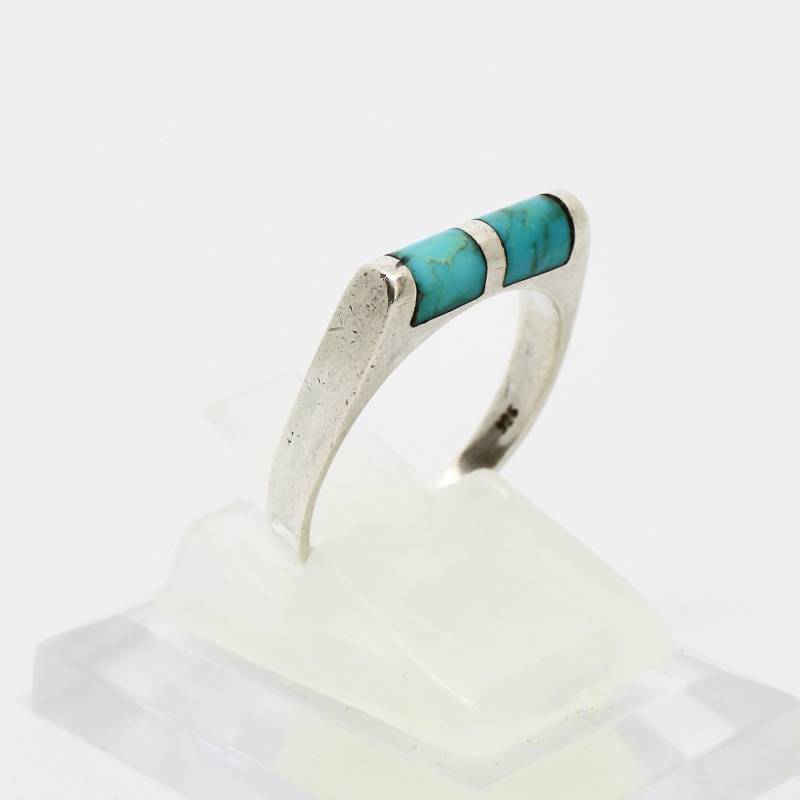 Vintage Ring Zwei Türkis Steine Balkenform 925 Silber Gr.52 Damenring Bohemian von schmuckvintage2020
