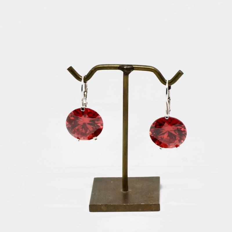 Wuchtige Ohrringe Hängend Roter Kristall Durchsichtig Geschliffen 925 Silber Klappbrisur Damen Modern von schmuckvintage2020