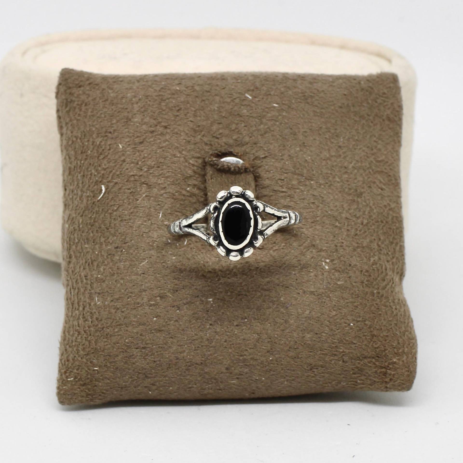 Zarter Ring Oval Onyx Stein 925 Silber Schwarzer Gr.57 Mädchenring Vintage von schmuckvintage2020