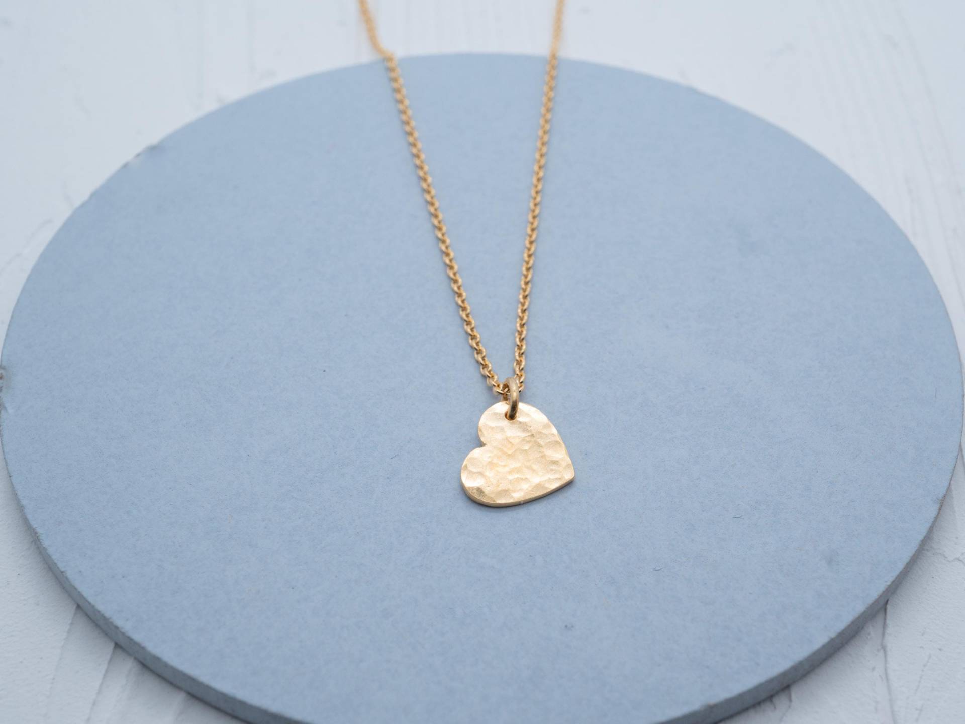 Herz-Anhänger Halskette Hammerschlag & Mattiert, Silber 24K Vergoldet von schmuckvonvreni