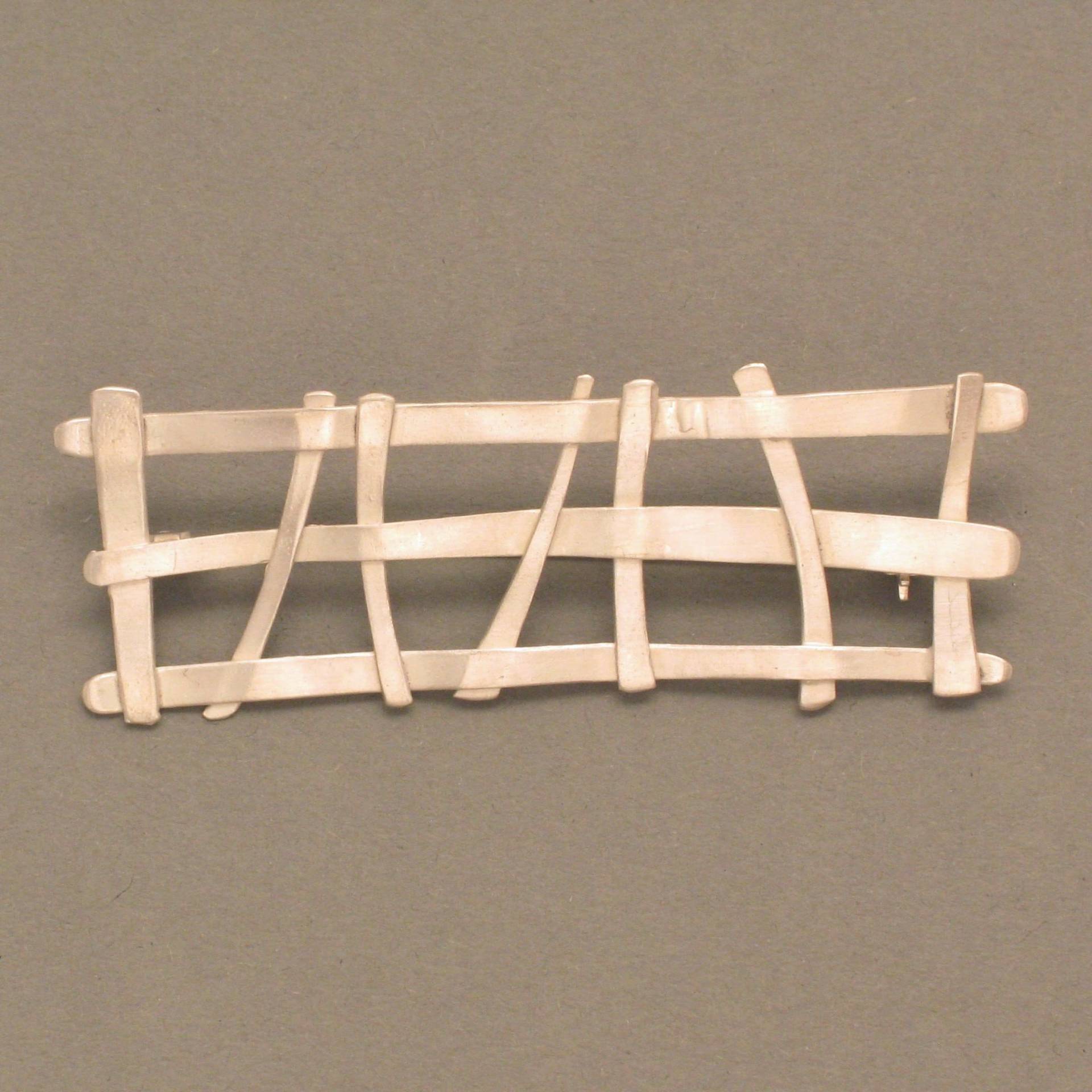 Silber-Brosche Gitter Schmal, Weiß von schmuckwerkshop