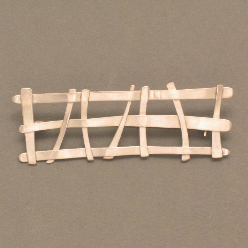 Silber-Brosche Gitter Schmal, Weiß von schmuckwerkshop