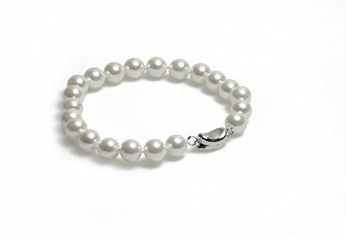 Schmuckwilli Perlenarmband für Damen & Mädchen - Elegante Armband mit weißen Mallorca Perlen Muschelkernperlen für jeden Anlass - Perlenarmreife für Frauen von Schmuckwilli
