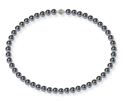 Schmuckwilli Perlenkette für Damen - 42cm Länge mit 8mm großen schwarzen runden Mallorca Perlen - Elegante Muschelkernperlen Kette für jeden Anlass von Schmuckwilli