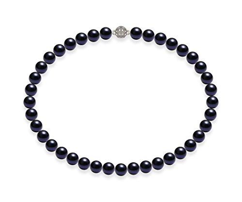 Schmuckwilli Perlenkette für Damen - 45cm Länge mit 10mm großen blauen runden Mallorca Perlen - Elegante Muschelkernperlen Kette für jeden Anlass von Schmuckwilli