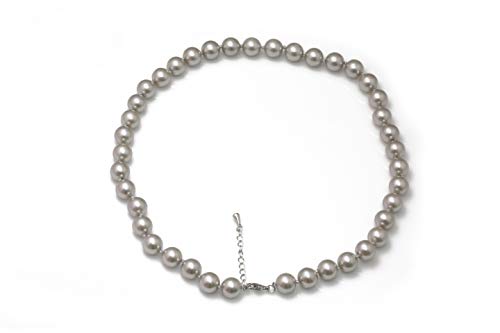 Schmuckwilli Perlenkette für Damen - 45cm Länge mit 10mm großen grauen runden Mallorca Perlen - Elegante Kette mit Muschelkernperlen für jeden Anlass von Schmuckwilli