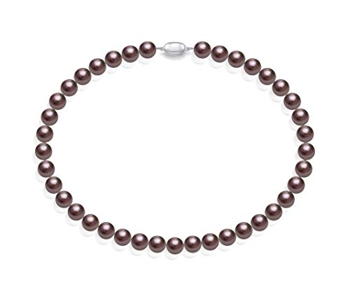 Schmuckwilli Perlenkette für Damen - 45cm Länge mit 10mm großen violetten runden Mallorca Perlen - Elegante Kette mit Muschelkernperlen für jeden Anlass von Schmuckwilli