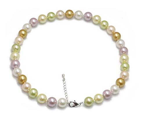 Schmuckwilli Perlenkette für Damen - 45cm Länge mit 12mm großen multifarbig runden Mallorca Perlen - Elegante Kette mit Muschelkernperlen für jeden Anlass von Schmuckwilli