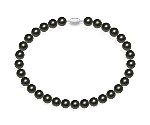 Schmuckwilli Perlenkette für Damen - 45cm Länge mit 14mm großen grauen runden Mallorca Perlen - Elegante Kette mit Muschelkernperlen für jeden Anlass von Schmuckwilli