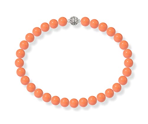 Schmuckwilli Perlenkette für Damen - 45cm Länge mit 14mm großen orangen runden Mallorca Perlen - Elegante Muschelkernperlen Kette für jeden Anlass von Schmuckwilli