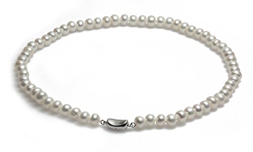 Schmuckwilli Perlenkette für Damen - 45cm Länge mit 7-8mm großen weißen halbrunden Süsswasserperlen - Elegante Kette mit Perlen für jeden Anlass von Schmuckwilli