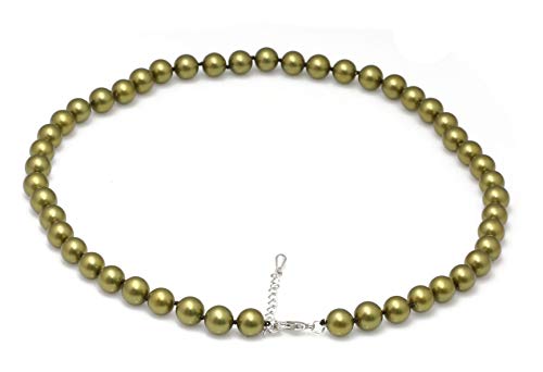 Schmuckwilli Perlenkette für Damen - 45cm Länge mit 8mm großen braunen runden Mallorca Perlen - Elegante Kette mit Muschelkernperlen für jeden Anlass von Schmuckwilli