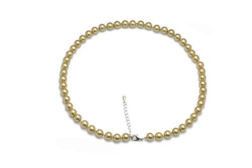 Schmuckwilli Perlenkette für Damen - 45cm Länge mit 8mm großen golden runden Mallorca Perlen - Elegante Kette mit Muschelkernperlen für jeden Anlass von Schmuckwilli