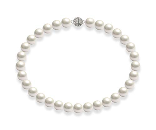 Schmuckwilli Perlenkette für Damen - 50cm Länge mit 14mm großen weißen runden Mallorca Perlen - Elegante Muschelkernperlen Kette für jeden Anlass von Schmuckwilli
