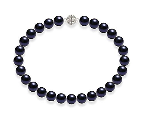 Schmuckwilli Perlenkette für Damen - 50cm Länge mit 16mm großen blauen runden Mallorca Perlen - Elegante Muschelkernperlen Kette für jeden Anlass von Schmuckwilli