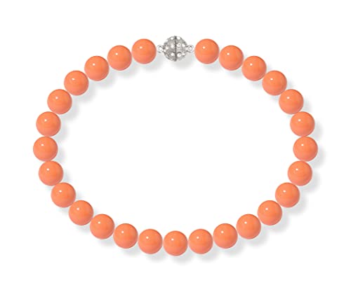 Schmuckwilli Perlenkette für Damen - 50cm Länge mit 16mm großen orangen runden Mallorca Perlen - Elegante Muschelkernperlen Kette für jeden Anlass von Schmuckwilli