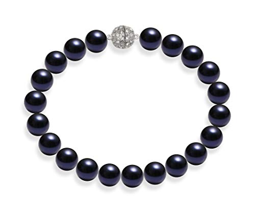 Schmuckwilli Perlenkette für Damen - 50cm Länge mit 20mm großen blauen runden Mallorca Perlen - Elegante Muschelkernperlen Kette für jeden Anlass von Schmuckwilli