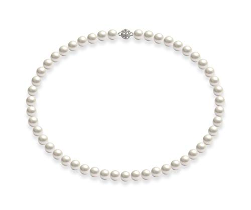 Schmuckwilli Perlenkette für Damen - 50cm Länge mit 8mm großen weißen runden Mallorca Perlen - Elegante Muschelkernperlen Kette für jeden Anlass von Schmuckwilli