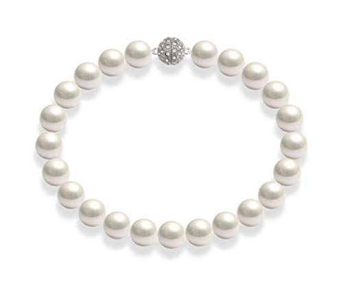 Schmuckwilli Perlenkette für Damen - 50cm Länge mit 18mm großen weißen runden Mallorca Perlen - Elegante Muschelkernperlen Kette für jeden Anlass von Schmuckwilli
