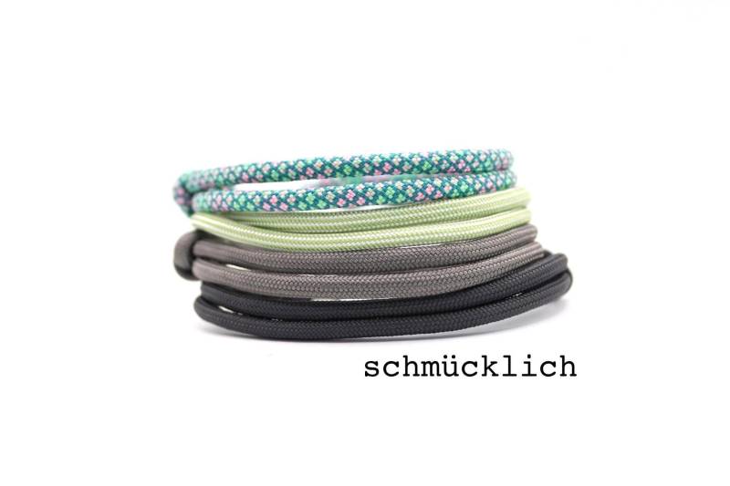 Anthrazit, Grau, Pistazie Und Grün/Rosa Muster, Segelseil - Armband, 5 Mm von schmuecklichShop