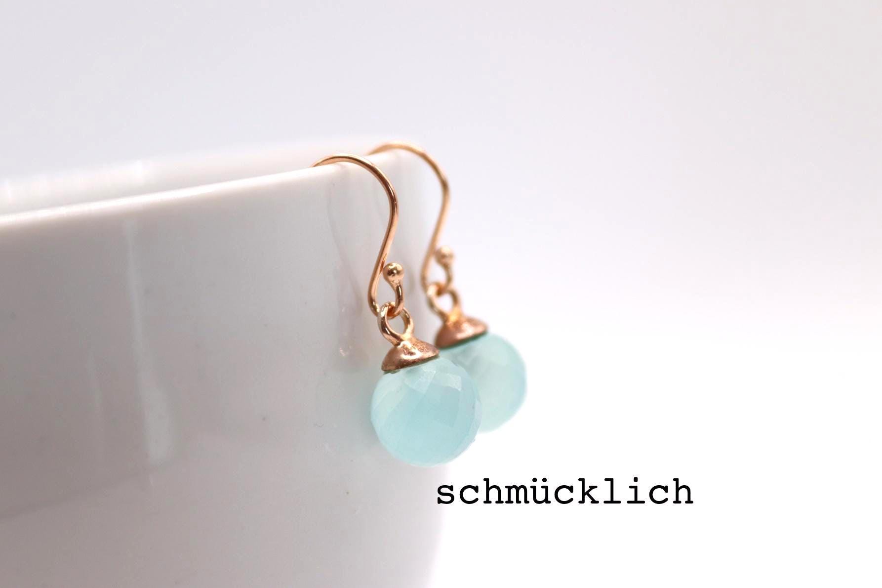 Aqua Chalcedon, Facettiert, Hängeohrringe, Rosévergoldet von schmuecklichShop