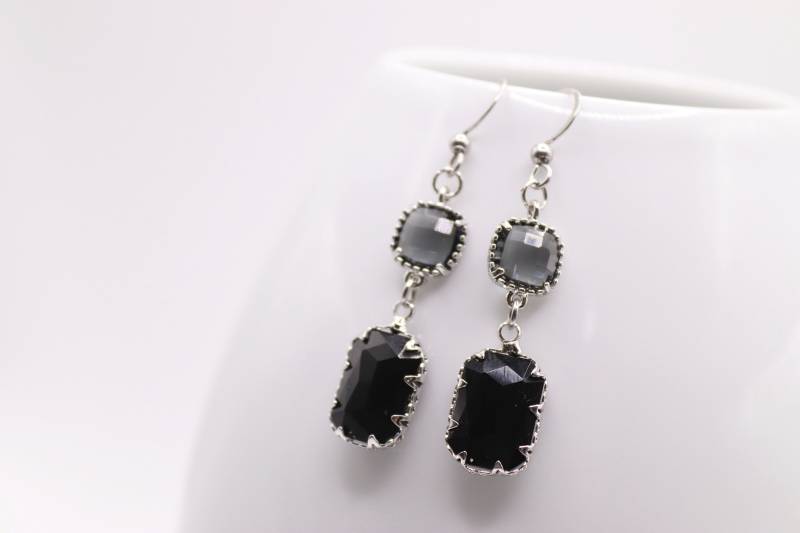 Ohrhänger Aus Eckigen Kristallglas - Anhängern in Schwarz Und Grau von schmuecklichShop