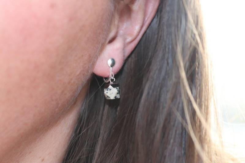 Ohrschrauben, Versilbert Mit Naturstein - Hexagon von schmuecklichShop