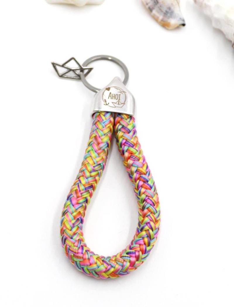 Schlüsselanhänger "Ahoi" in Xl Aus Buntem Segelseil Mit Boot von schmuecklichShop