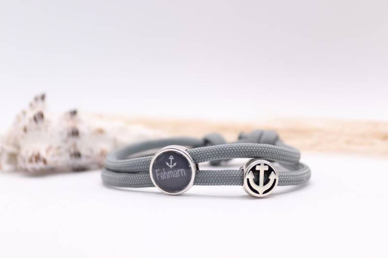 Segelseil - /Surferarmband | 5mm in Grau Mit Fehmarn - Schiebeperle Und Anker von schmuecklichShop
