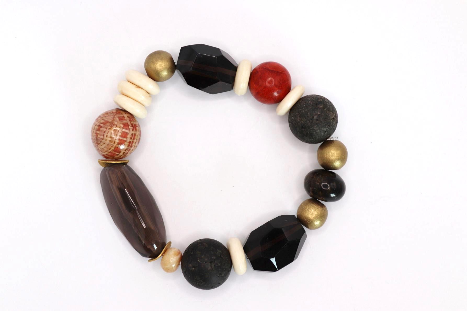 Unikat - Armband Aus Rauchquarz, Knochen, Lava, Koralle in Xl von schmuecklichShop