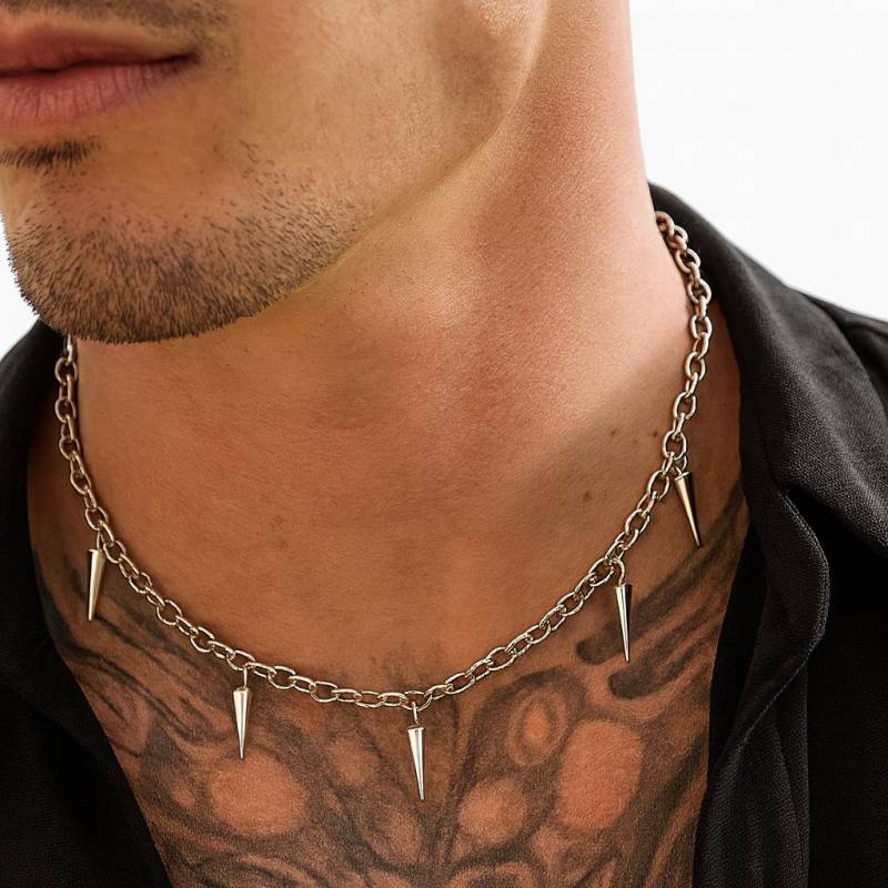 Rave Kette Y2K Gothic Aus Titanstahl - Techno Festival Schmuck Für Club, Edm, Cyberpunk & Industrial Style Mit Stacheln von schnellsport