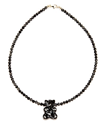 Obsidian Schmuck (Halskette) Schneeflocken-Obsidian Kette mit Anhänger Bärchen Verschluss 925er Sterling-Silber Modellnummer 4454 von schoener-mineralienschmuck / Edelsteinschmuck