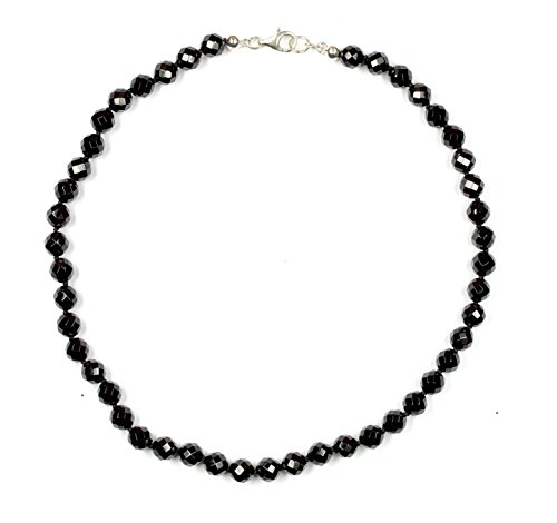 Onyx Schmuck (Halskette) Onyx Kette Onyx Kugeln facettiert Größe ca. 8 mm mit Perlseide geknotet Verschluss 925er Sterling-Silber Modellnummer 013 von schoener-mineralienschmuck / Edelsteinschmuck