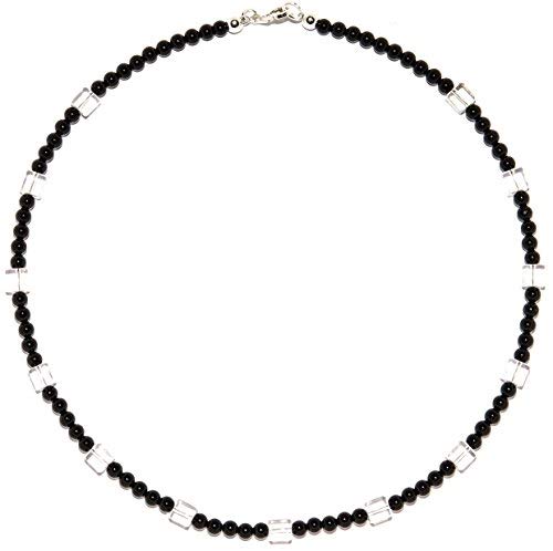 Onyx Schmuck (Halskette) Onyx Kette mit Bergkristall Würfel Größe ca. 6 mm Verschluss 925er Sterling-Silber Modellnummer 1083 von schoener-mineralienschmuck / Edelsteinschmuck