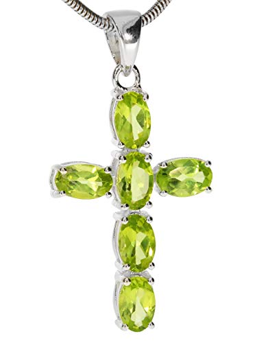 Peridot Schmuck (Anhänger) Peridot Anhänger Peridot facettiert zartes Kreuz 6 Peridot Steine Anhänger Größe ca. 17 mm x 27 mm 925er Sterling-Silber Modellnummer 5048 von schoener-mineralienschmuck / Edelsteinschmuck