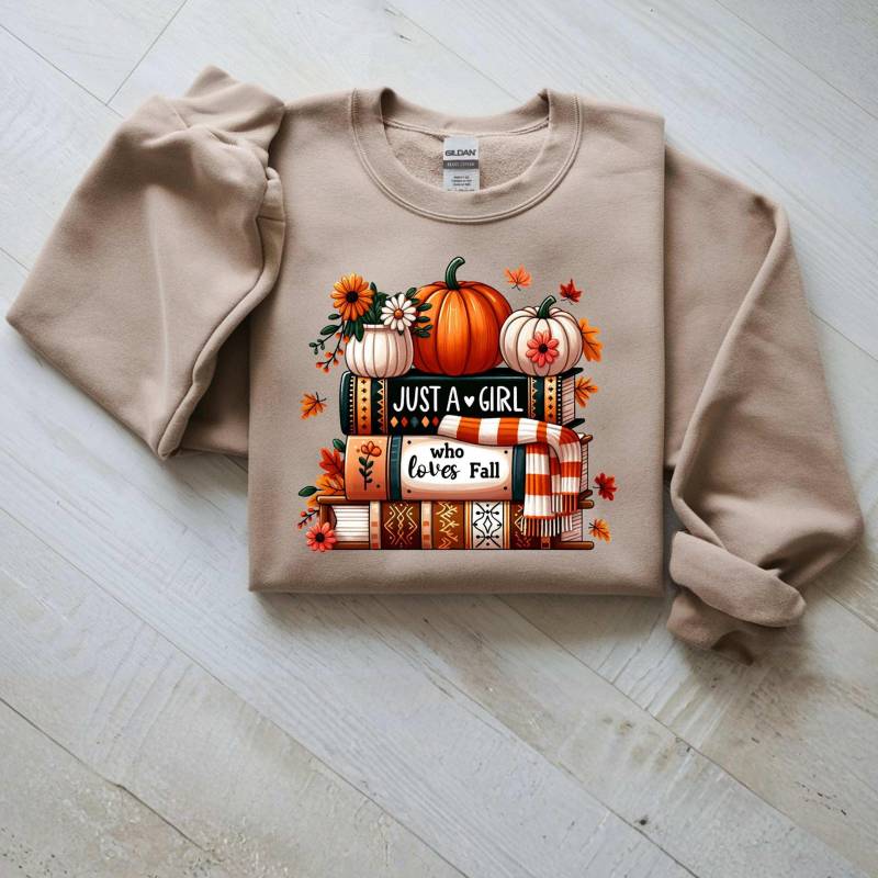Herbst Buch Pullover Just A Girl Who Loves Fall, Gemütlicher Lese-Pulli, Kürbis Design, Design Sweater, Geschenk Für Bücherliebhaber Herbst Buch Pullover Just A Girl Who Loves Fall, Gemütlicher Lese-Pulli, Kürbis Design, Design Sweater, Geschenk Für Bücherliebhaber von schoenkram