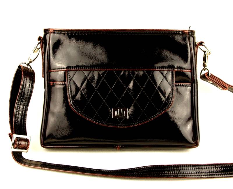 Umhängetasche, Schultertasche, Handtasche, Dunkelbraun, Lack von schoenundschoenes