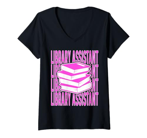 Damen Bibliotheksassistentin Buchliebhaberin T-Shirt mit V-Ausschnitt von school librarian library assistant crew