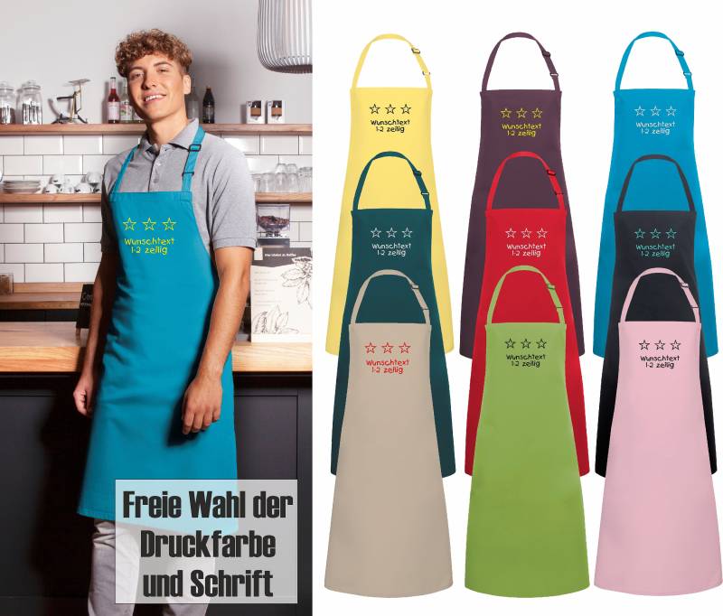 3 Sterne Schürze Bestickt Mit Wunschtext/Namen Grillschürze, Kochschürze Für Damen Und Herren von schuerzenmarkt