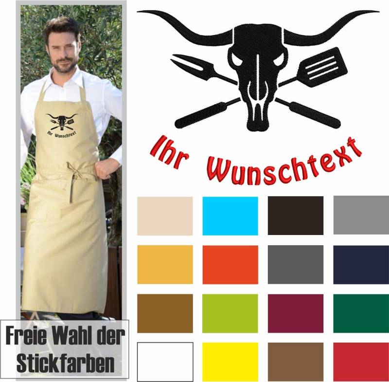 Bbq Bull Grillschürze Bestickt Mit Name, 95 Grad Waschbar. Männerschürze - Personalisiert von schuerzenmarkt