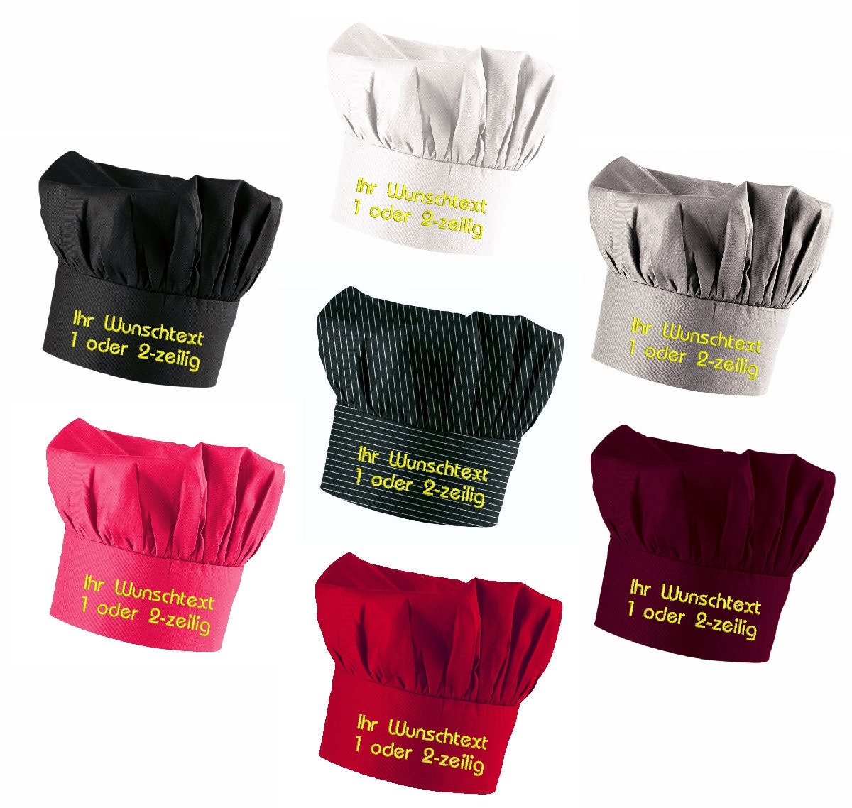 Kochmütze Mit Name/Text Bestickt. 1 - Oder 2-Zeilig. Individuell Bestickte Für Damen & Herren von schuerzenmarkt