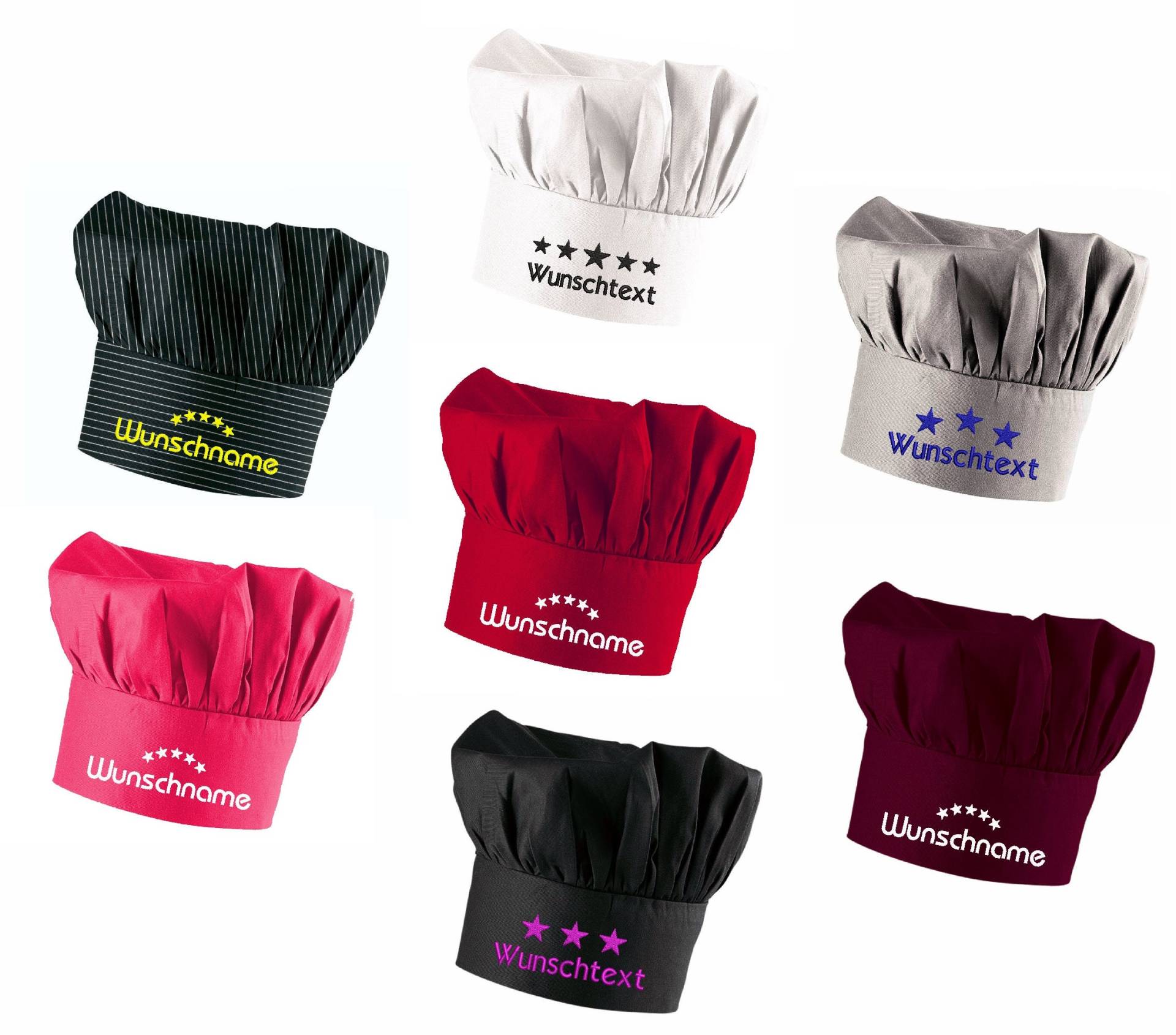 Kochmütze Mit Name Bestickt + Sterne. Freie Wahl Aus 30 Stickfarben Und Sternmotiv. Individuell Bestickte Für Damen Herren von schuerzenmarkt