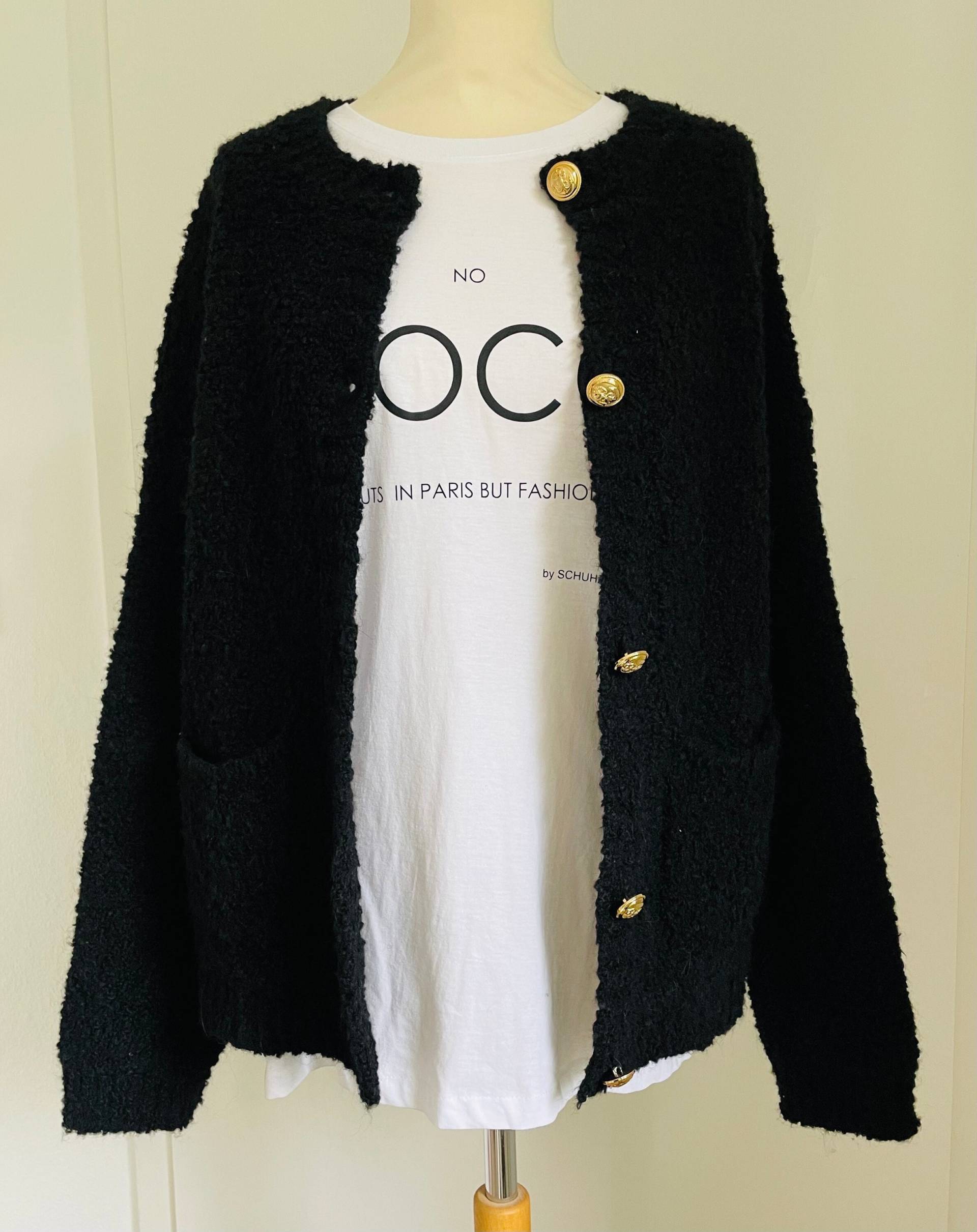 Bouclé Cardigan Schwarz Mit Golden Knöpfen Xs-Xl Strickjacke Schuhzwang von schuhzwang