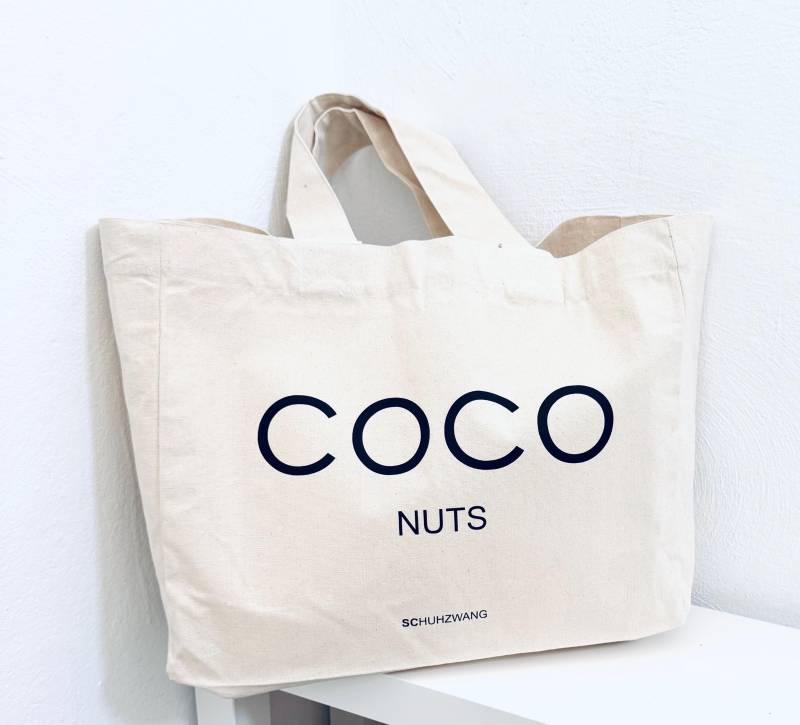 Canvas-Shopper Coco Nuts - Creme/Schwarz Schuhzwang Statement Geschenk Damen Freundin Tote Bag von schuhzwang