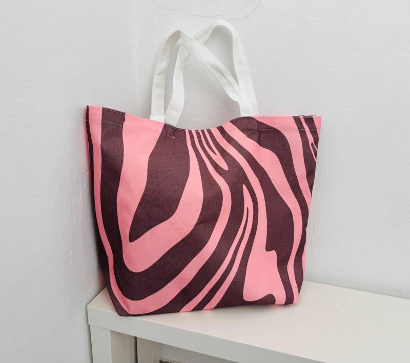 Canvas-Shopper Xxl Zebra - Rosé/Taupe Schuhzwang Geschenk Damen Mädchen Strandtasche Schultasche Uni Sporttasche Yogatasche von schuhzwang
